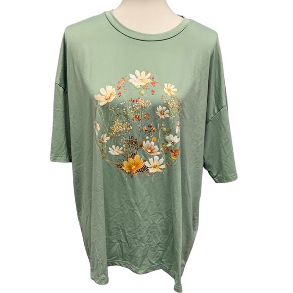 SHEIN Womens Large Polyester Blend Botanical Floral Short Sleeve Tee Shirt - Picture 1 of 4